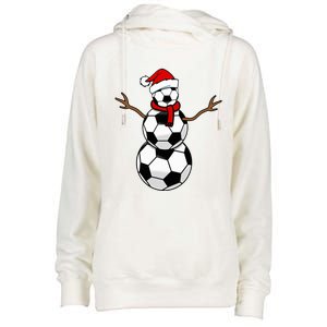 Funny Christmas Soccer Balls Santa Snowman Womens Funnel Neck Pullover Hood