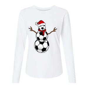 Funny Christmas Soccer Balls Santa Snowman Womens Cotton Relaxed Long Sleeve T-Shirt