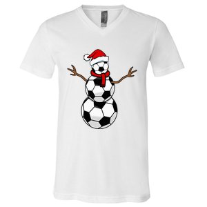 Funny Christmas Soccer Balls Santa Snowman V-Neck T-Shirt