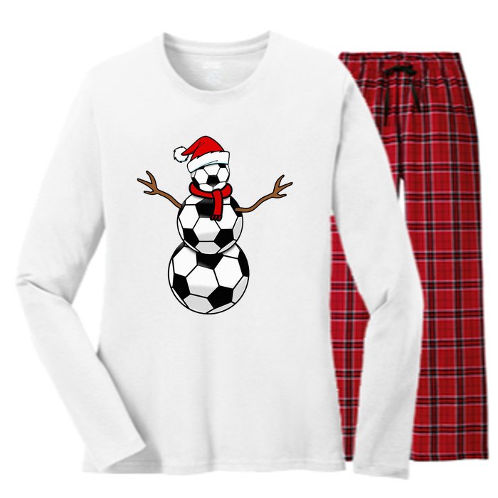 Funny Christmas Soccer Balls Santa Snowman Women's Long Sleeve Flannel Pajama Set 