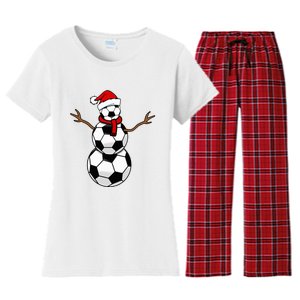 Funny Christmas Soccer Balls Santa Snowman Women's Flannel Pajama Set