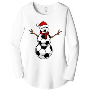 Funny Christmas Soccer Balls Santa Snowman Women's Perfect Tri Tunic Long Sleeve Shirt