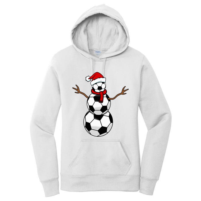 Funny Christmas Soccer Balls Santa Snowman Women's Pullover Hoodie