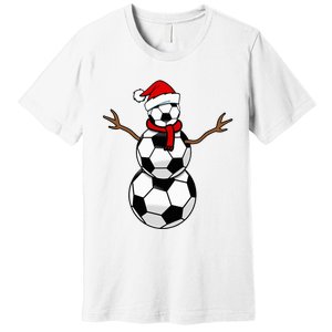 Funny Christmas Soccer Balls Santa Snowman Premium T-Shirt