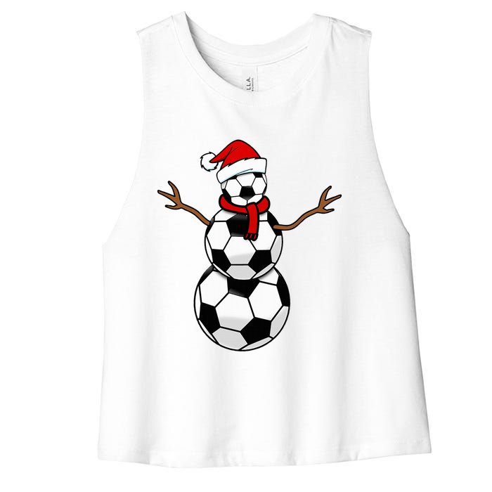 Funny Christmas Soccer Balls Santa Snowman Women's Racerback Cropped Tank