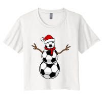 Funny Christmas Soccer Balls Santa Snowman Women's Crop Top Tee