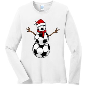 Funny Christmas Soccer Balls Santa Snowman Ladies Long Sleeve Shirt