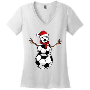 Funny Christmas Soccer Balls Santa Snowman Women's V-Neck T-Shirt