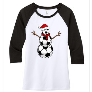 Funny Christmas Soccer Balls Santa Snowman Women's Tri-Blend 3/4-Sleeve Raglan Shirt