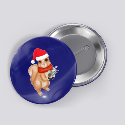 Funny Christmas Squirrel With Flower Squirrel Lover Xmas Funny Gift Button