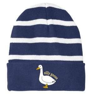 Funny Cute Silly Goose Trendy Clothing Striped Beanie with Solid Band