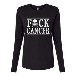 Fuck Cancer Skull and Crossbones Skeleton Breast Cancer Womens Cotton Relaxed Long Sleeve T-Shirt