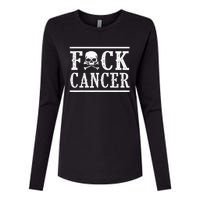 Fuck Cancer Skull and Crossbones Skeleton Breast Cancer Womens Cotton Relaxed Long Sleeve T-Shirt