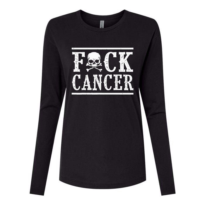 Fuck Cancer Skull and Crossbones Skeleton Breast Cancer Womens Cotton Relaxed Long Sleeve T-Shirt