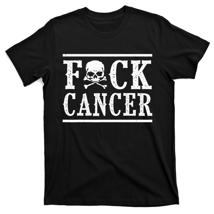 Fuck Cancer Skull and Crossbones Skeleton Breast Cancer T-Shirt