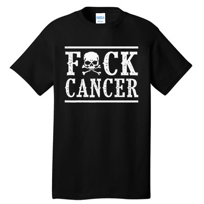 Fuck Cancer Skull and Crossbones Skeleton Breast Cancer Tall T-Shirt