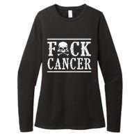 Fuck Cancer Skull and Crossbones Skeleton Breast Cancer Womens CVC Long Sleeve Shirt