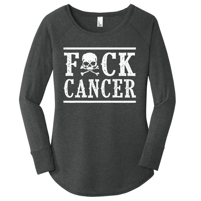 Fuck Cancer Skull and Crossbones Skeleton Breast Cancer Women's Perfect Tri Tunic Long Sleeve Shirt