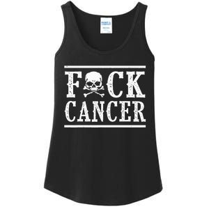 Fuck Cancer Skull and Crossbones Skeleton Breast Cancer Ladies Essential Tank