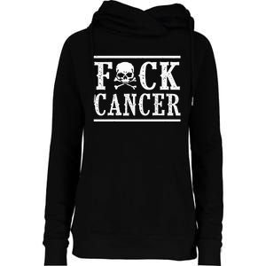 Fuck Cancer Skull and Crossbones Skeleton Breast Cancer Womens Funnel Neck Pullover Hood