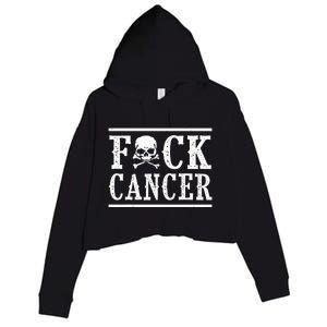 Fuck Cancer Skull and Crossbones Skeleton Breast Cancer Crop Fleece Hoodie