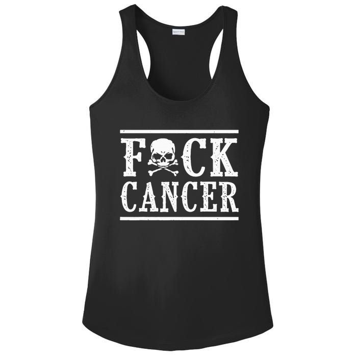 Fuck Cancer Skull and Crossbones Skeleton Breast Cancer Ladies PosiCharge Competitor Racerback Tank