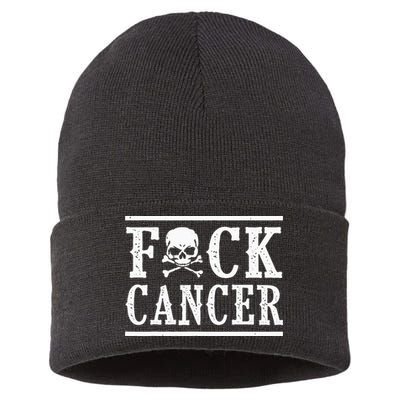 Fuck Cancer Skull and Crossbones Skeleton Breast Cancer Sustainable Knit Beanie