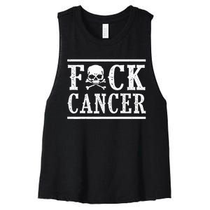 Fuck Cancer Skull and Crossbones Skeleton Breast Cancer Women's Racerback Cropped Tank