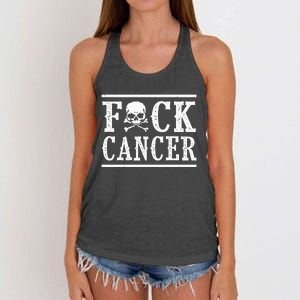 Fuck Cancer Skull and Crossbones Skeleton Breast Cancer Women's Knotted Racerback Tank