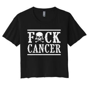 Fuck Cancer Skull and Crossbones Skeleton Breast Cancer Women's Crop Top Tee