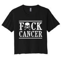 Fuck Cancer Skull and Crossbones Skeleton Breast Cancer Women's Crop Top Tee