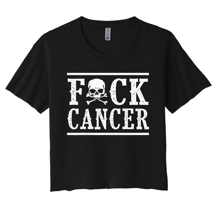 Fuck Cancer Skull and Crossbones Skeleton Breast Cancer Women's Crop Top Tee