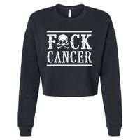 Fuck Cancer Skull and Crossbones Skeleton Breast Cancer Cropped Pullover Crew