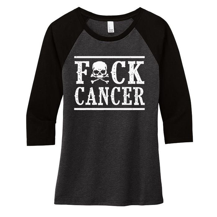 Fuck Cancer Skull and Crossbones Skeleton Breast Cancer Women's Tri-Blend 3/4-Sleeve Raglan Shirt