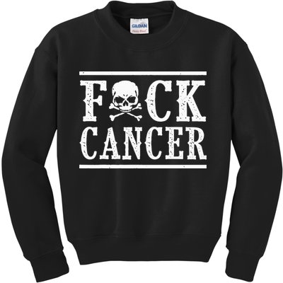 Fuck Cancer Skull and Crossbones Skeleton Breast Cancer Kids Sweatshirt