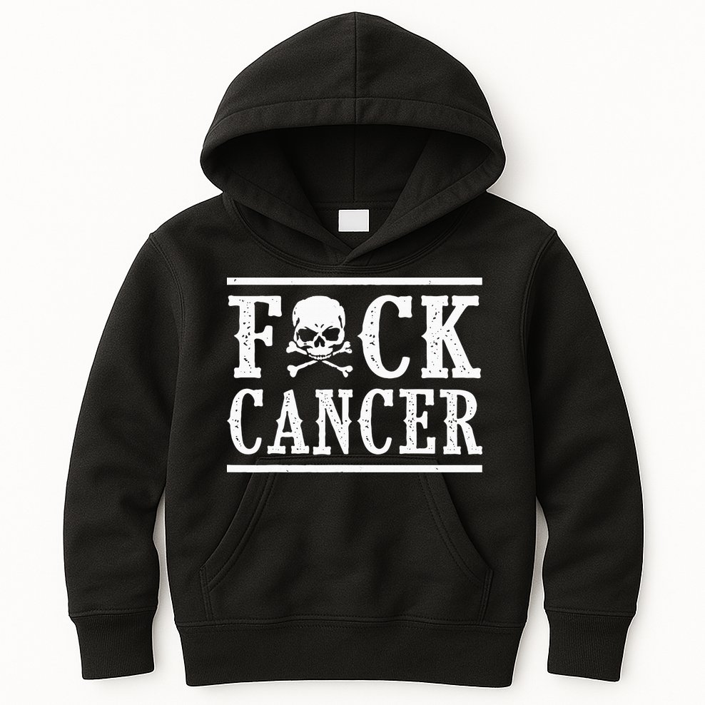 Fuck Cancer Skull and Crossbones Skeleton Breast Cancer Kids Hoodie