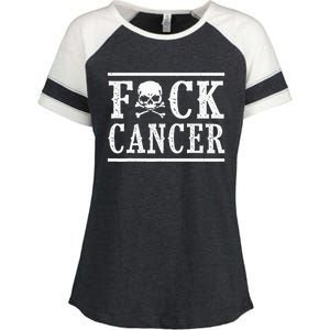 Fuck Cancer Skull and Crossbones Skeleton Breast Cancer Enza Ladies Jersey Colorblock Tee