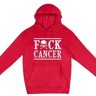 Fuck Cancer Skull and Crossbones Skeleton Breast Cancer Premium Pullover Hoodie