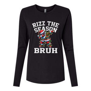 Funny Christmas Santa Xmas Rizz The Season Bruh Womens Cotton Relaxed Long Sleeve T-Shirt