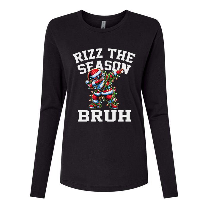 Funny Christmas Santa Xmas Rizz The Season Bruh Womens Cotton Relaxed Long Sleeve T-Shirt