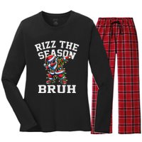 Funny Christmas Santa Xmas Rizz The Season Bruh Women's Long Sleeve Flannel Pajama Set 