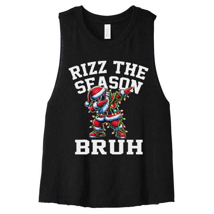 Funny Christmas Santa Xmas Rizz The Season Bruh Women's Racerback Cropped Tank