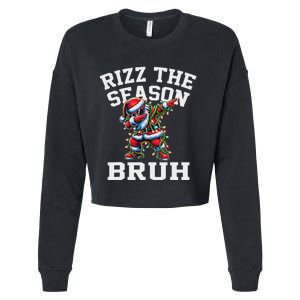 Funny Christmas Santa Xmas Rizz The Season Bruh Cropped Pullover Crew