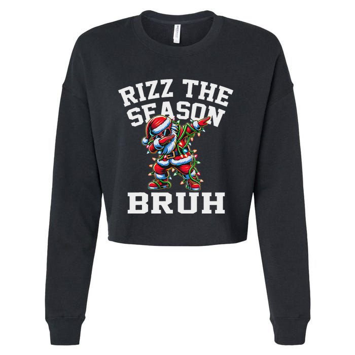 Funny Christmas Santa Xmas Rizz The Season Bruh Cropped Pullover Crew