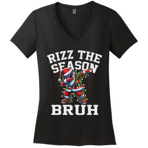 Funny Christmas Santa Xmas Rizz The Season Bruh Women's V-Neck T-Shirt