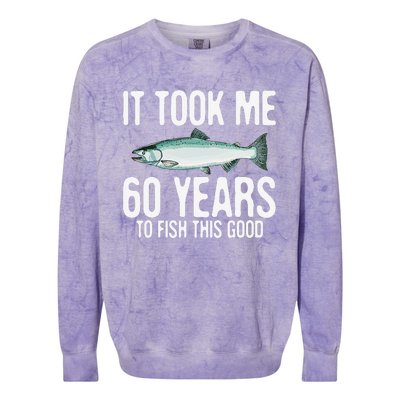 Funny Chinook Salmon Fishing 60th Birthday 60 Years To Fish Colorblast Crewneck Sweatshirt