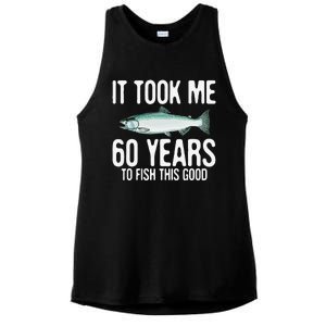 Funny Chinook Salmon Fishing 60th Birthday 60 Years To Fish Ladies PosiCharge Tri-Blend Wicking Tank