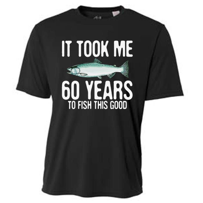 Funny Chinook Salmon Fishing 60th Birthday 60 Years To Fish Cooling Performance Crew T-Shirt