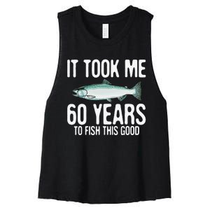 Funny Chinook Salmon Fishing 60th Birthday 60 Years To Fish Women's Racerback Cropped Tank