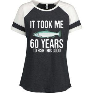 Funny Chinook Salmon Fishing 60th Birthday 60 Years To Fish Enza Ladies Jersey Colorblock Tee